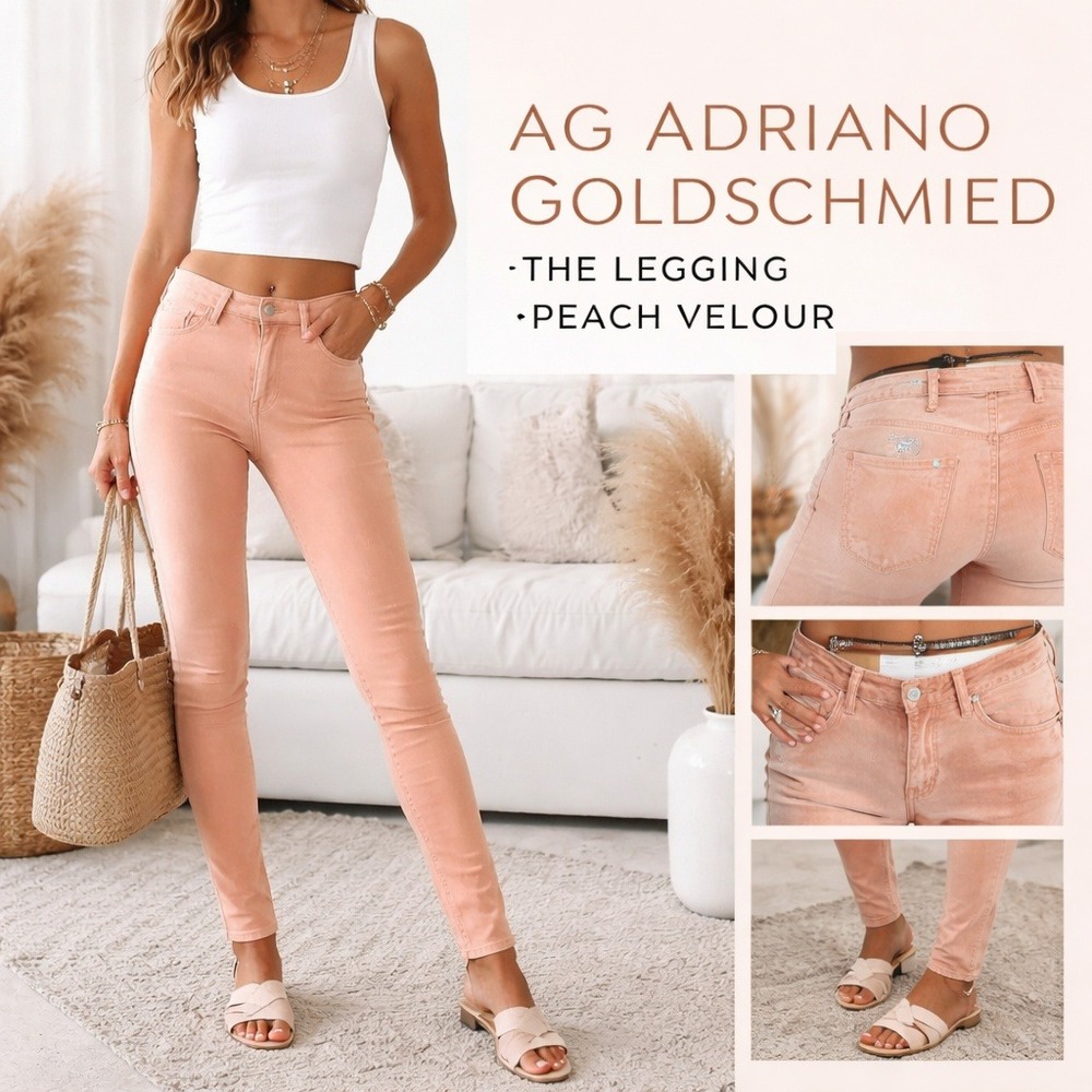 AG Adriano Goldschmied‎ The Legging Super Skinny Peach Velour Pants 32R